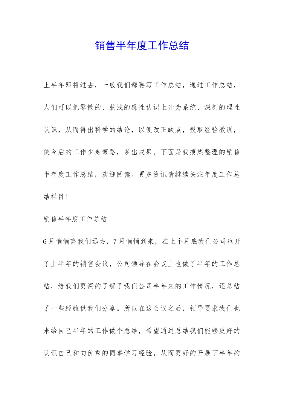销售半年度工作总结-_第1页