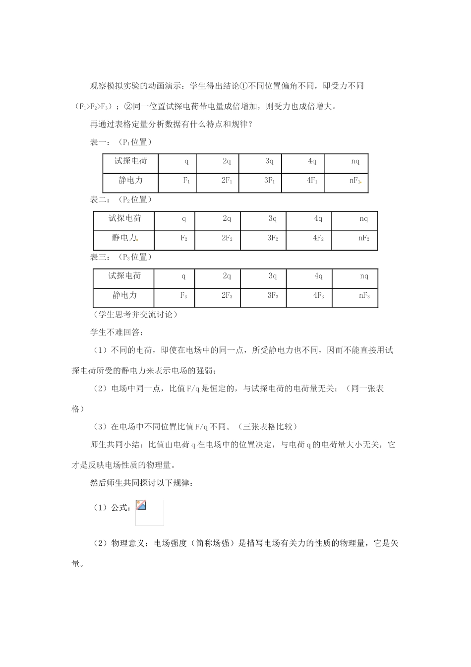 2015届高中物理《电场强度》说课稿 新人教版选修3-1_第3页