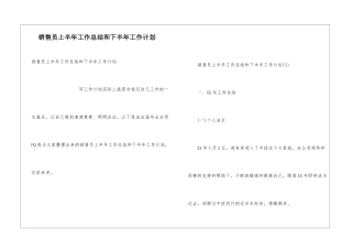 销售员上半年工作总结和下半年工作计划