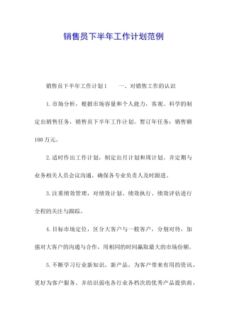 销售员下半年工作计划范例