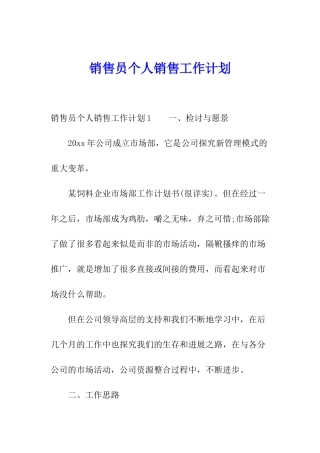 销售员个人销售工作计划