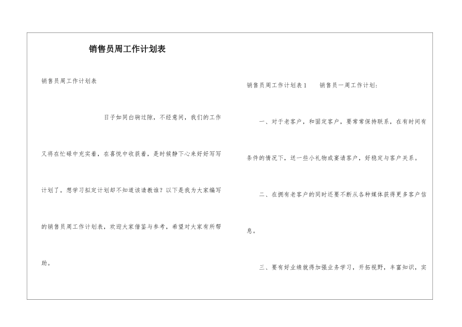 销售员周工作计划表_第1页