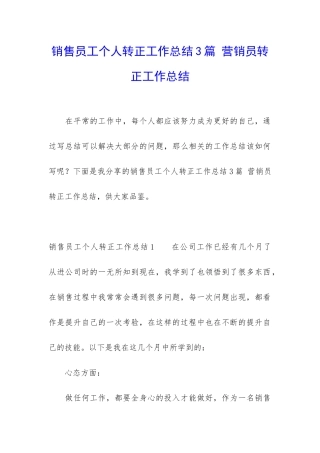 销售员工个人转正工作总结3篇-营销员转正工作总结
