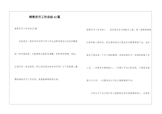 销售员月工作总结12篇