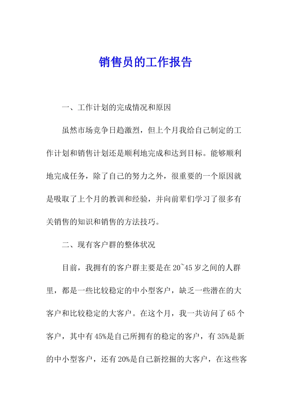 销售员的工作报告_第1页