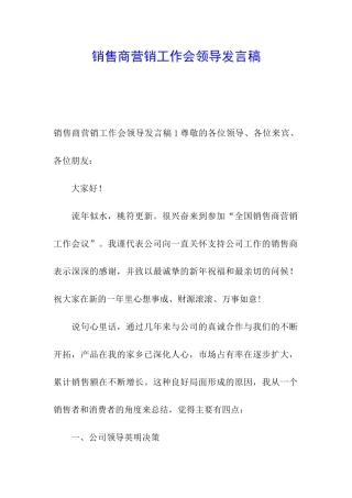 销售商营销工作会领导发言稿