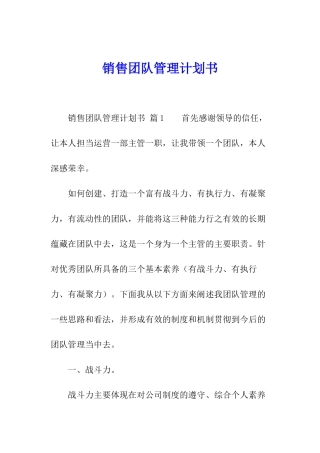 销售团队管理计划书