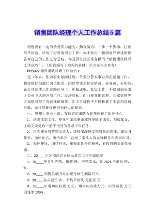 销售团队经理个人工作总结5篇