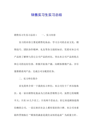 销售实习生实习总结