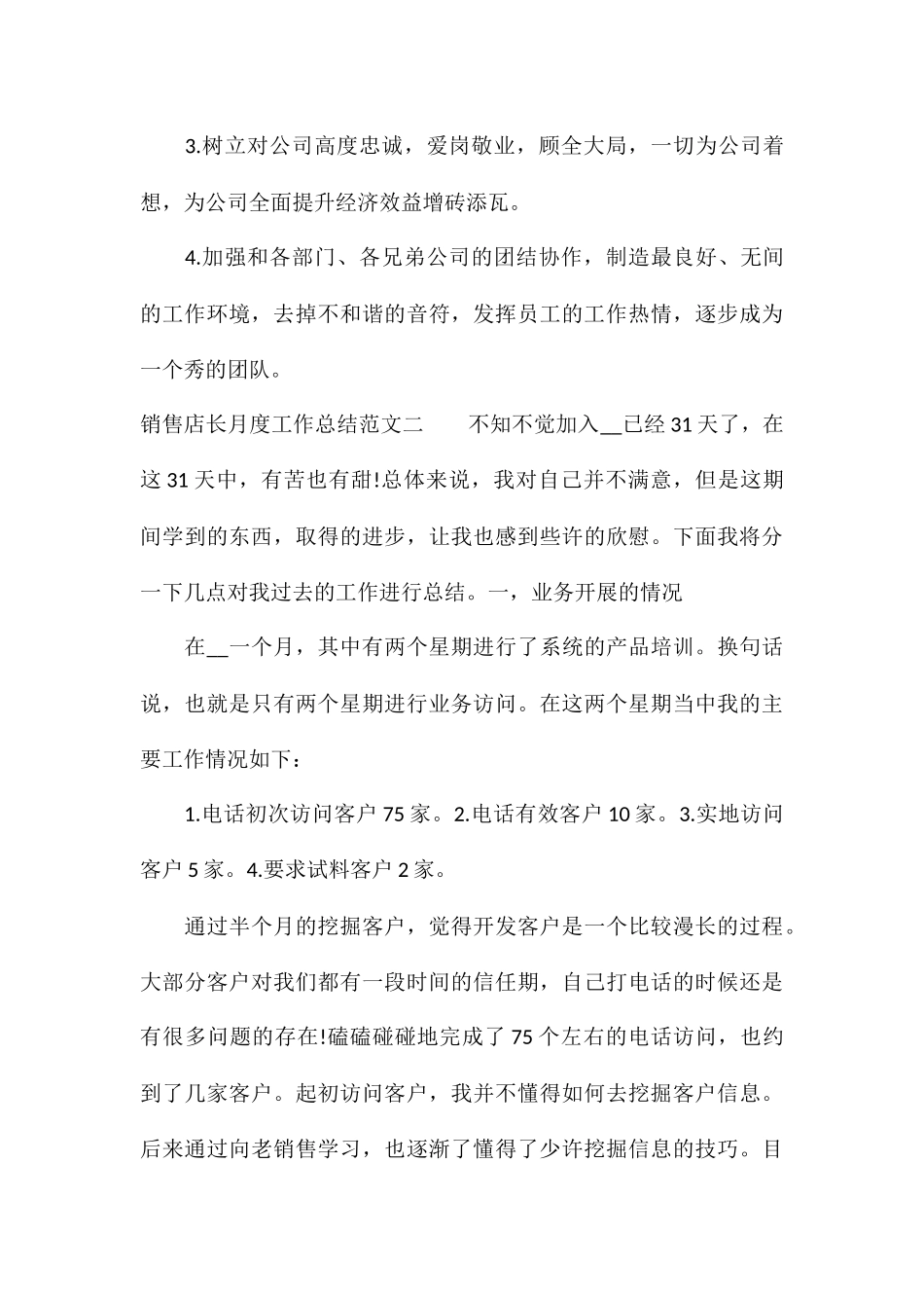 销售店长月度工作总结精选5篇_第3页