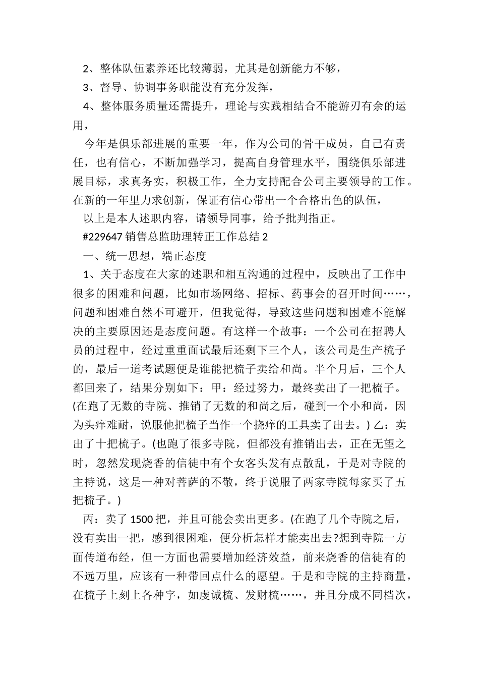 销售总监助理转正工作总结3篇_第3页
