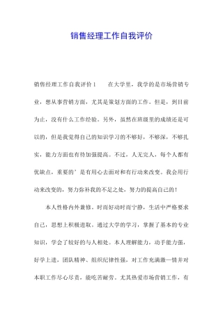 销售经理工作自我评价