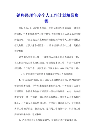 销售经理年度个人工作计划精品集锦