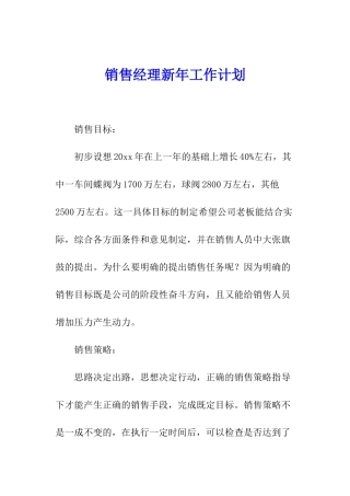 销售经理新年工作计划