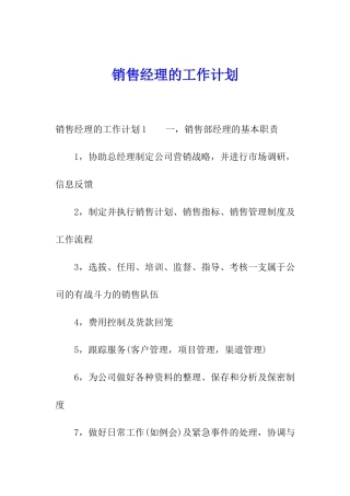 销售经理的工作计划