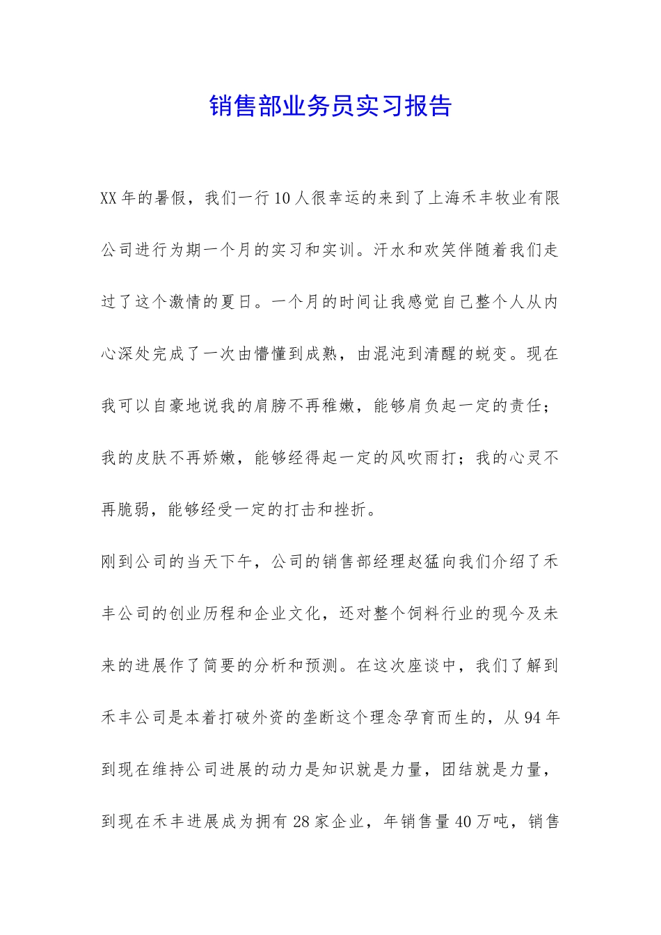 销售部业务员实习报告-_第1页