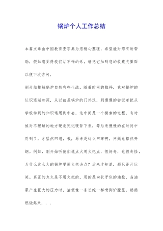 锅炉个人工作总结-