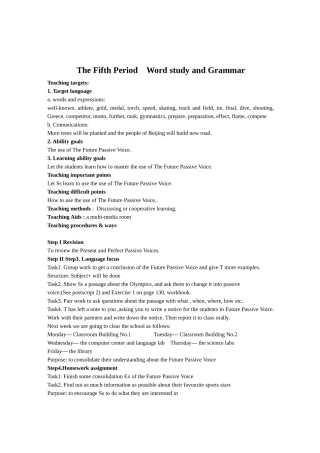 The Fifth Period    Word study and Grammar