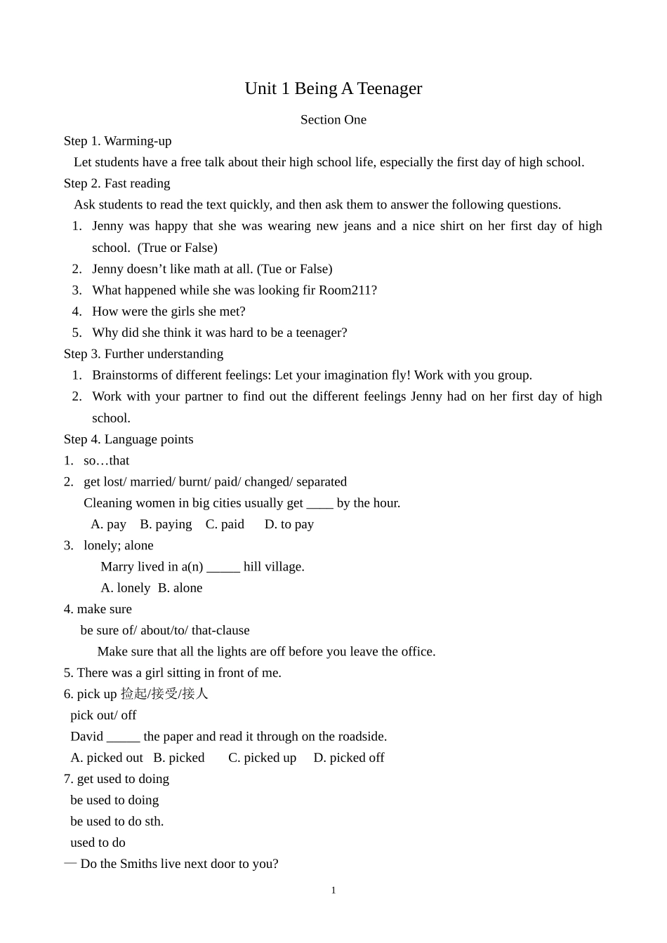 Unit 1 Being A Teenager_第1页