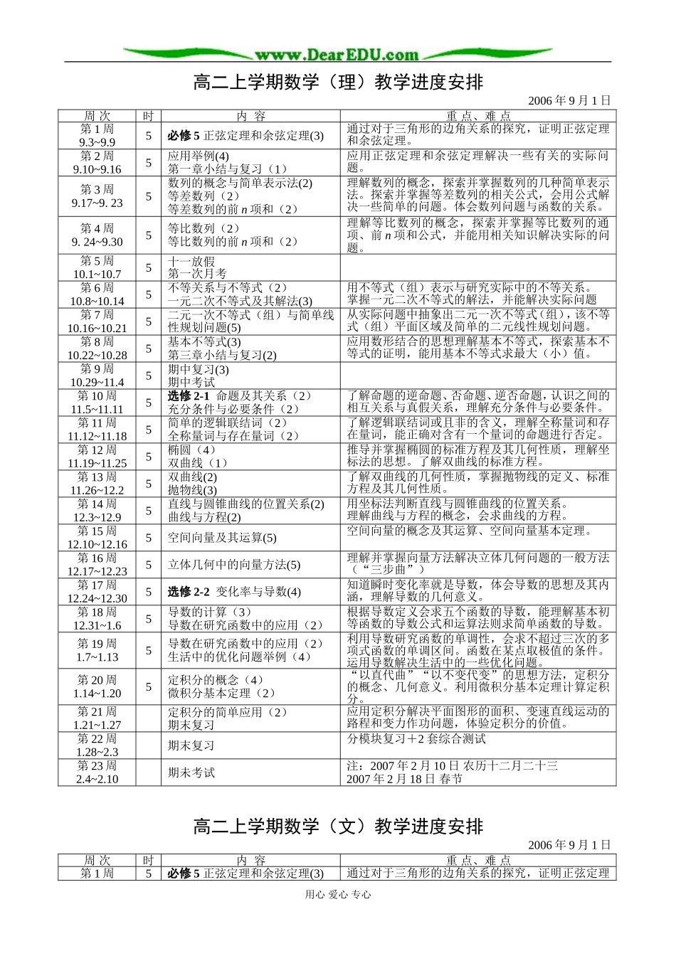 A02--高二上期数学教学进度安排_第1页