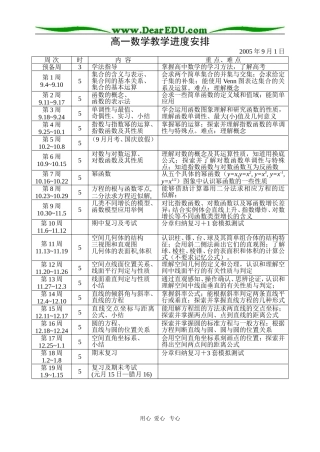 A2--高一年级第一学期数学教学进度安排