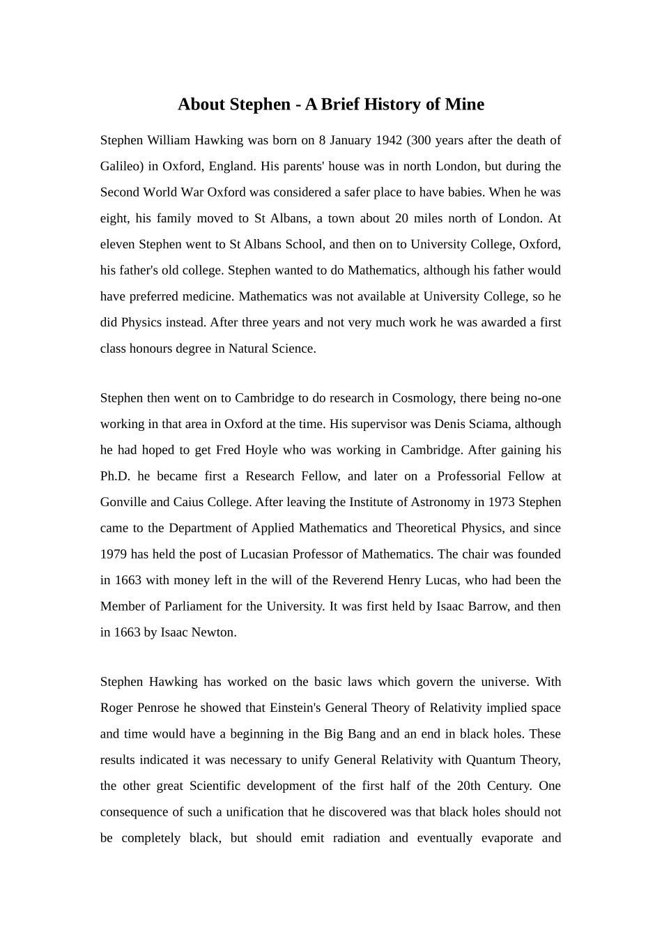About Stephen - A Brief History of Mine_第1页