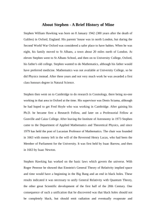 About Stephen - A Brief History of Mine