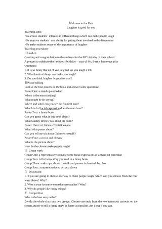 unit 1 laughter is good for you (welcome)