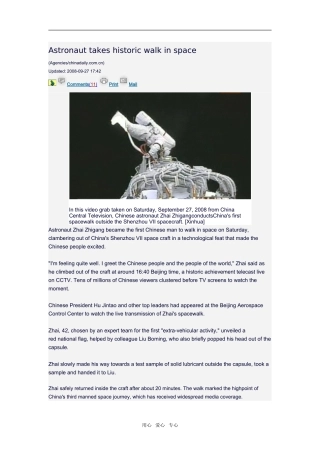 Astronaut takes historic walk in space