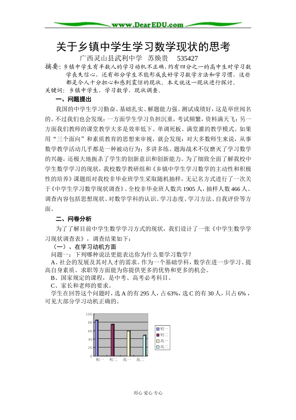 [原创]论文《关于乡镇中学生学习数学现状的思考》 [全国通用]_第1页