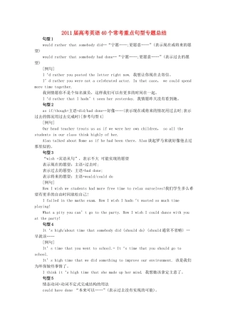 ]2011届高考英语 40个常考重点句型专题总结素材 牛津版