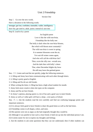 Unit 2 Friendship