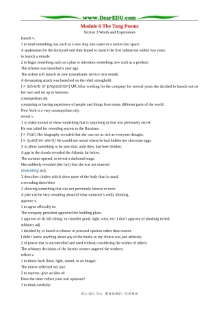 Module 6 The Tang Poems--Words an Expressions及经典时文背诵 外研版必修8