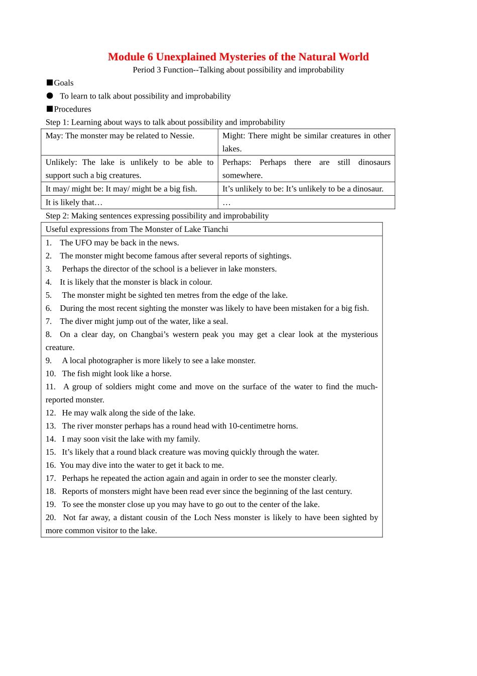 Module 6 Unexplained Mysteries of the Natural World Function 外研版必修4_第1页
