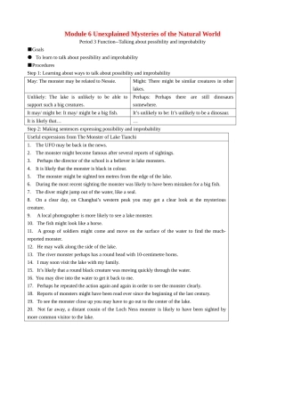 Module 6 Unexplained Mysteries of the Natural World Function 外研版必修4