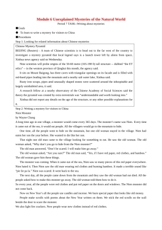 Module 6 Unexplained Mysteries of the Natural World TASK 外研版必修4