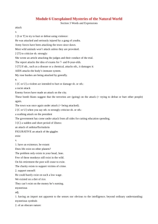 Module 6 Unexplained Mysteries of the Natural World Words and Expressions及经典时文背诵 外研版必修4