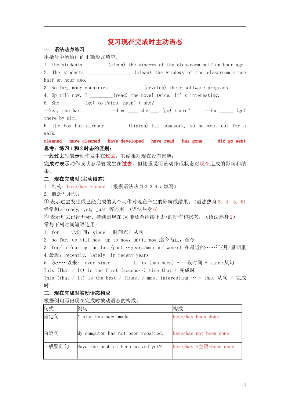 Unit 3 Computers现在完成时被动语态（教师版）_第1页
