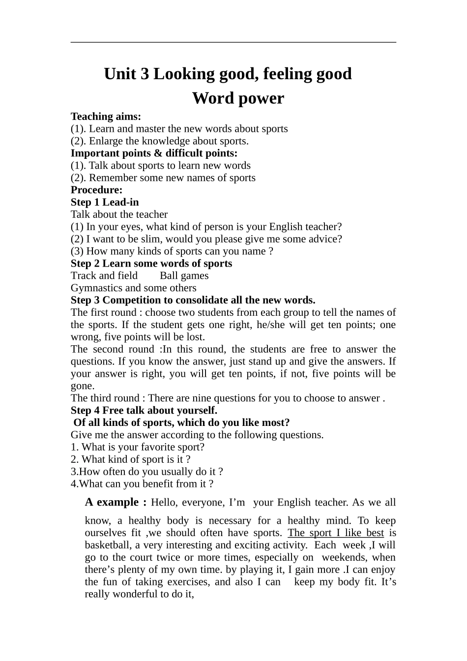 Unit 3 Looking good, feeling good word power 英语必修一公开课教案_第1页