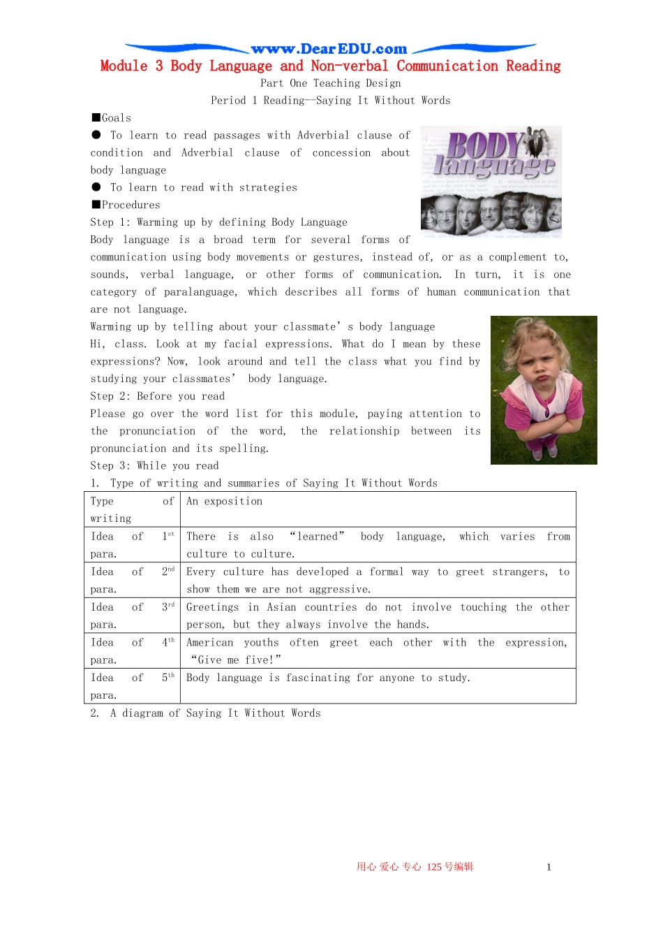 Module3 Body Language and Non-verbal Communication Reading 外研版必修4_第1页