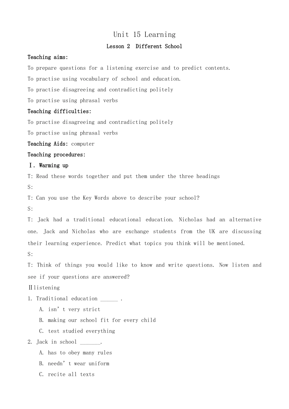 Unit15 Learning--Lesson 2 Different School_第1页