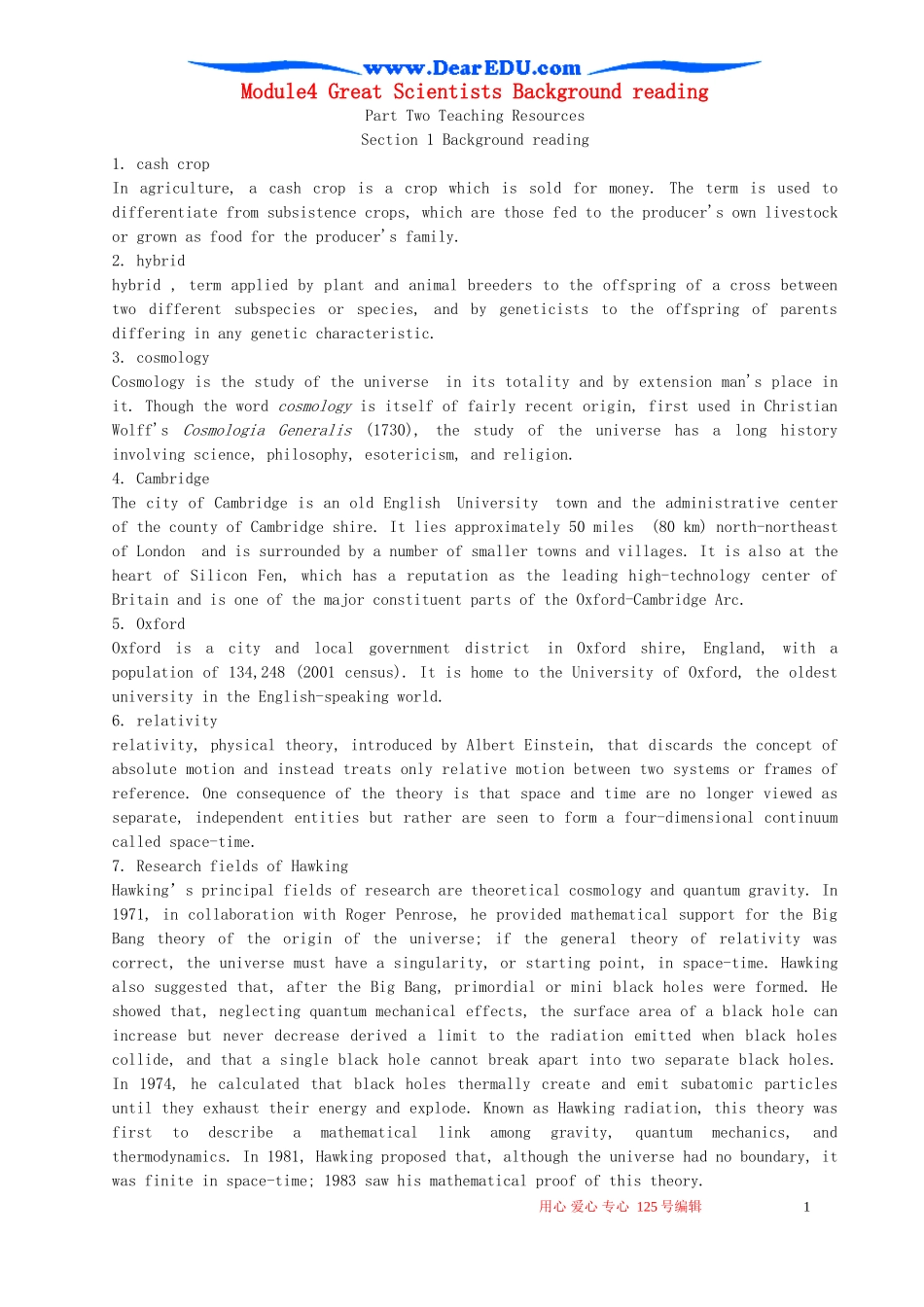 Module4 Great Scientists Background reading 外研版必修4_第1页