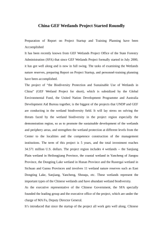 China GEF Wetlands Project Started Roundly