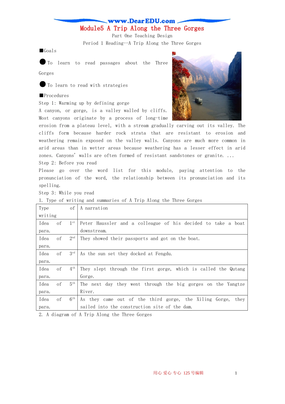 Module5 A Trip Along the Three Gorges Reading 外研版必修4_第1页