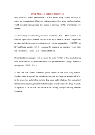 Drug Abuse & Demand Reduction