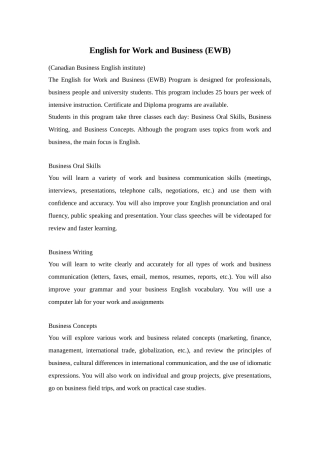 English for Work and Business (EWB) 