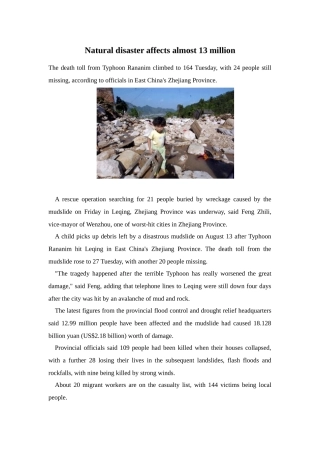 Natural disaster affects almost 13 million