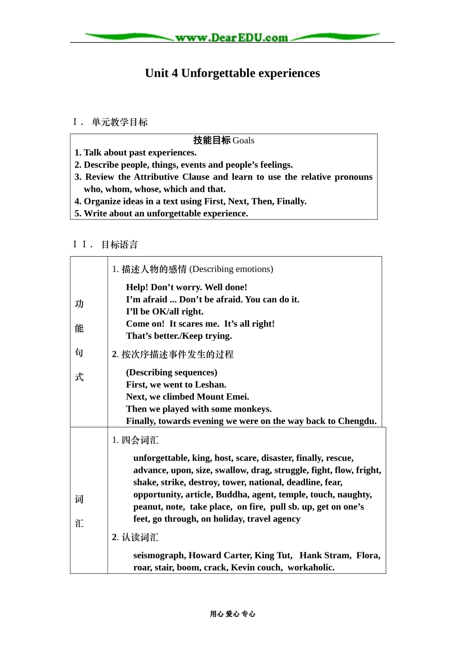 Unit 4 Unforgettable experiences_第1页
