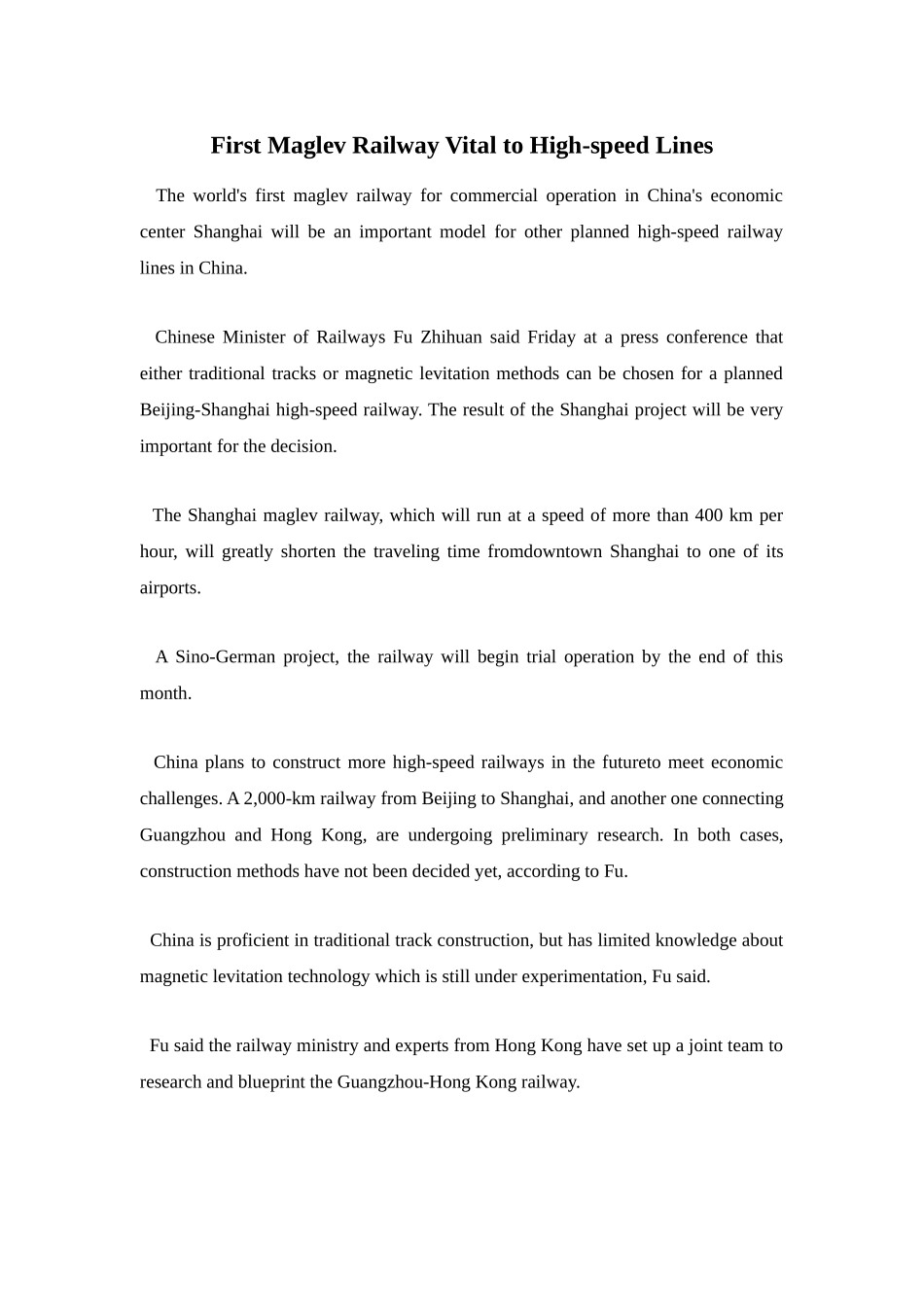 First Maglev Railway Vital to High_第1页