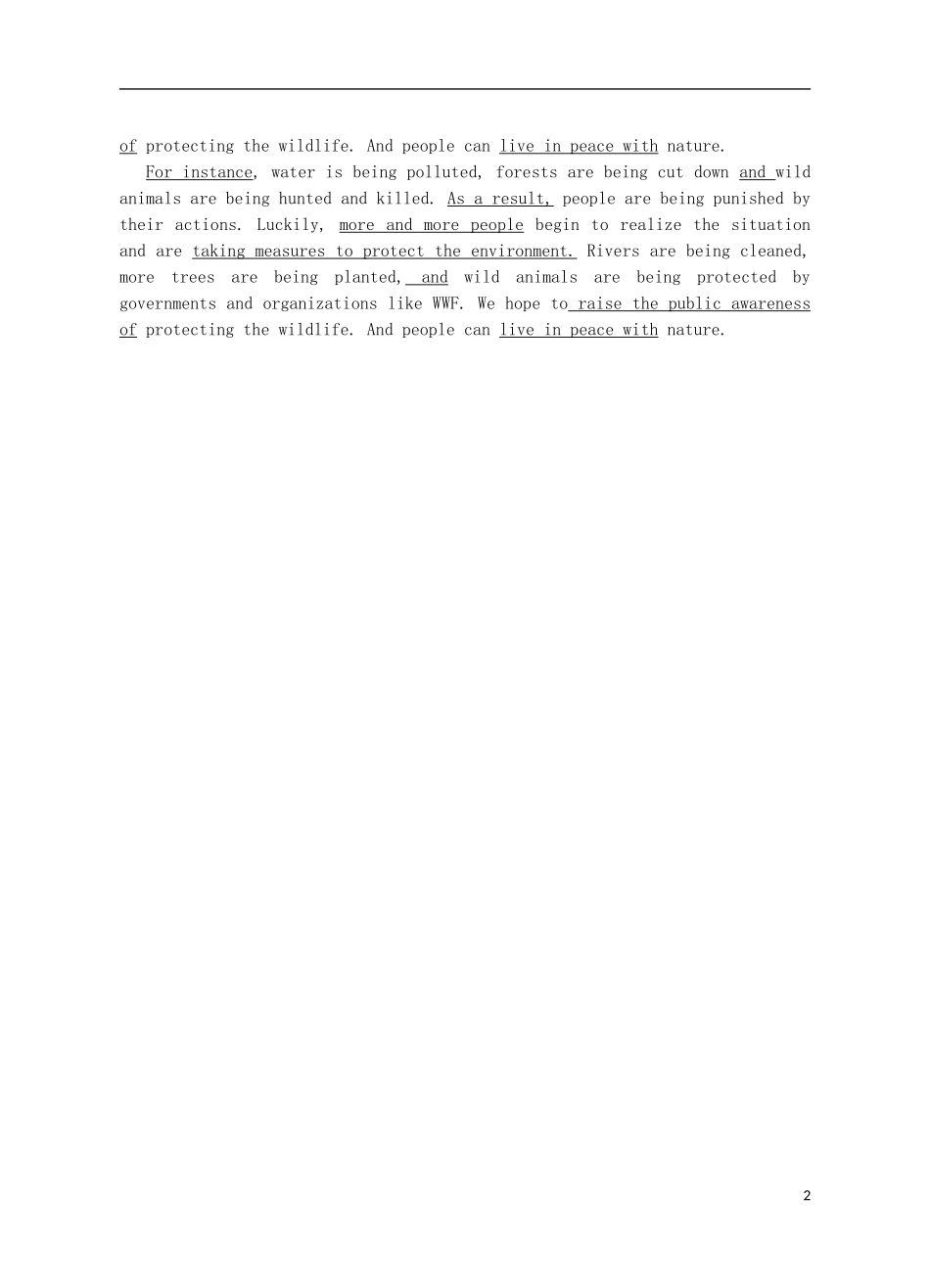 Unit 4 Wildlife Protection writing范文_第2页